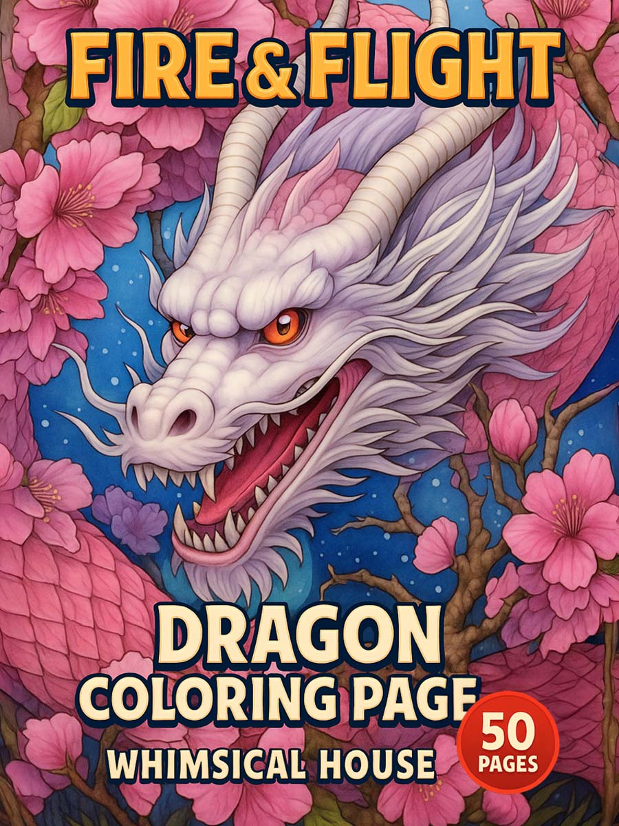 Fuego y Vuelo – 50 Páginas para Colorear de Dragones